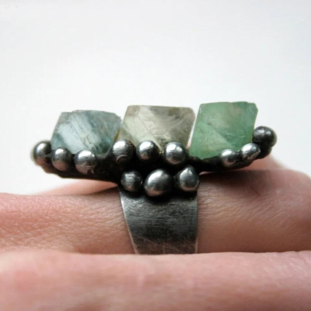 Adjustable Genuine Fluorite Crystal Ring - Picture 2 of 3